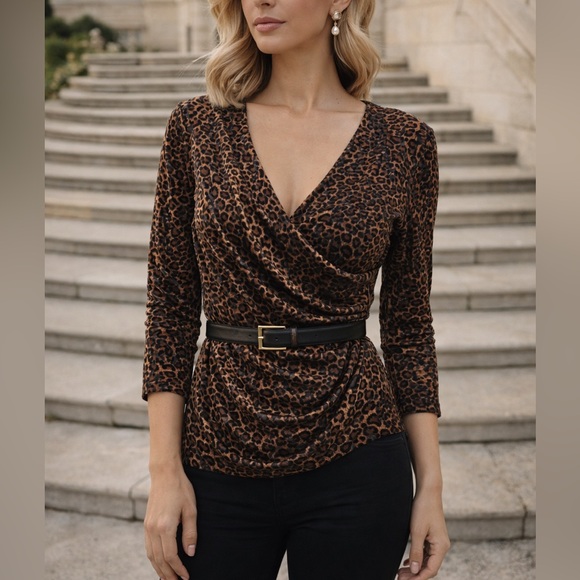 MSK Tops - MSK Leopard Print Crossover Blouse Size Medium Petite